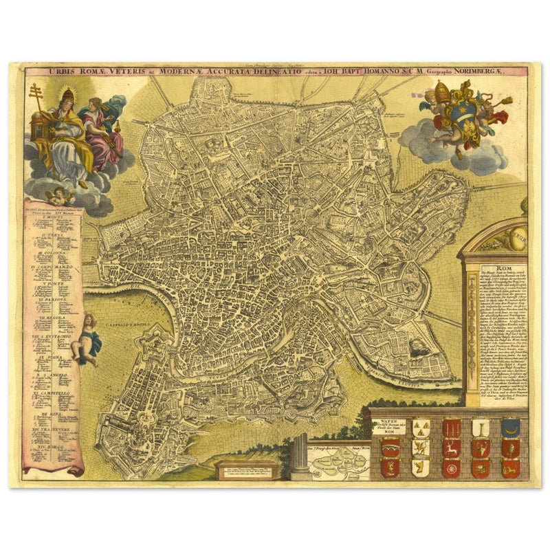 Antique city map of Rome in Italy XVIII Century by Johan Baptiste Homann.