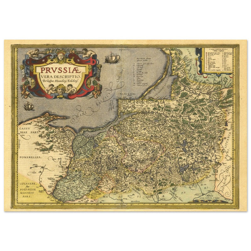 Ancient map of Prussia by Abraham Ortelius. Historic vintage map of 1570.
