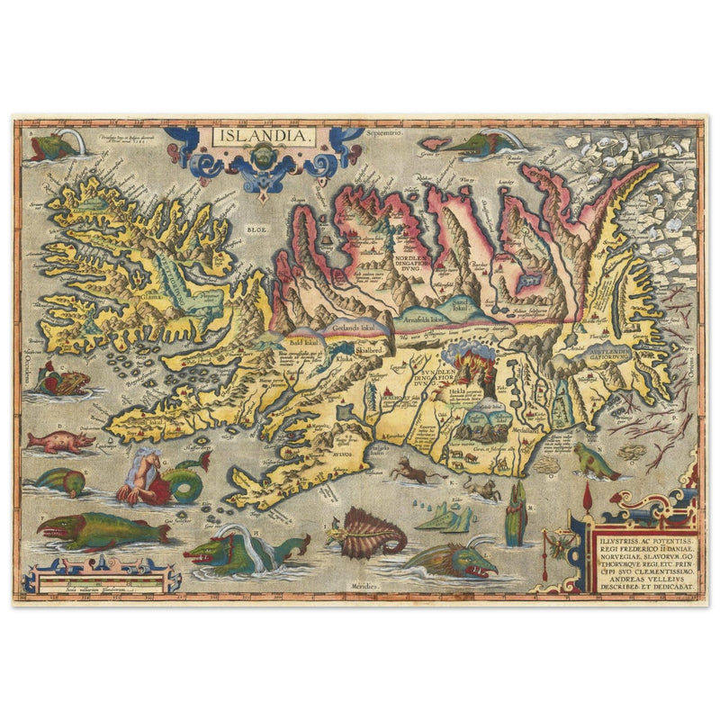 Ancient historical map of Iceland by  Abraham Ortelius.