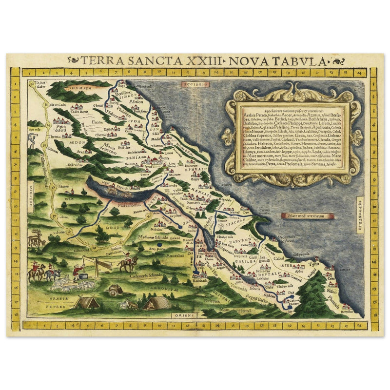 Terra Santa Nova Tabula. Ancient map of Holy Land by Sebastian Munster.