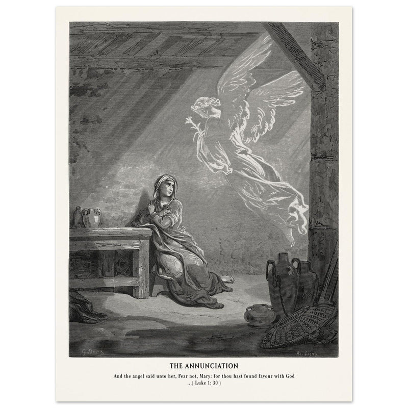 Gustave Dore The Bible engraving print . The Annunciation illustration .