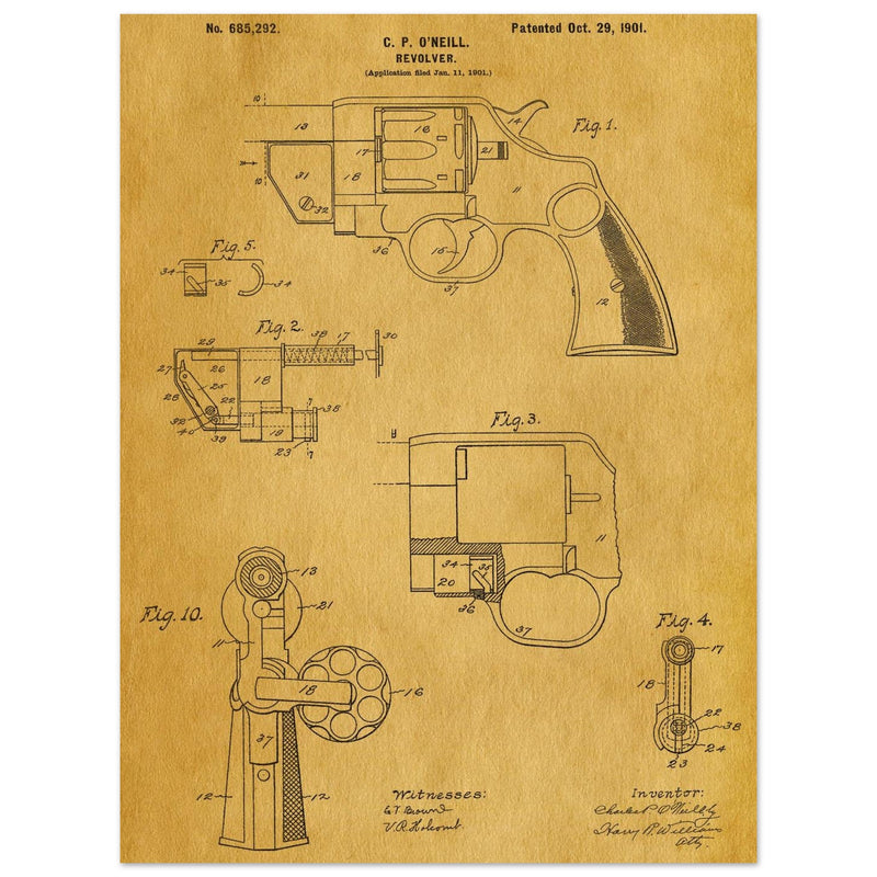 Vintage revolver patent by C P O'Neill.