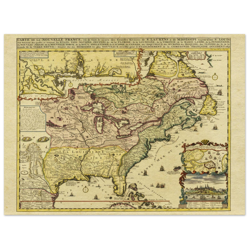 Ancient map of the french North America by Henri Chatelain.