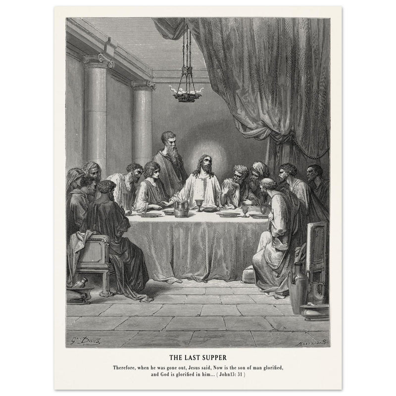 Gustave Dore The Bible engraving print . The Last Supper illustration .