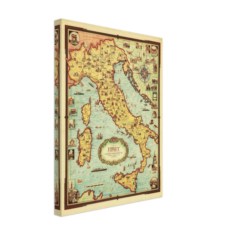 Italy old pictorial map by Ernest Dudley Chase.