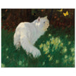 White Cat and Butterflies old painting by Arthur Heyer .