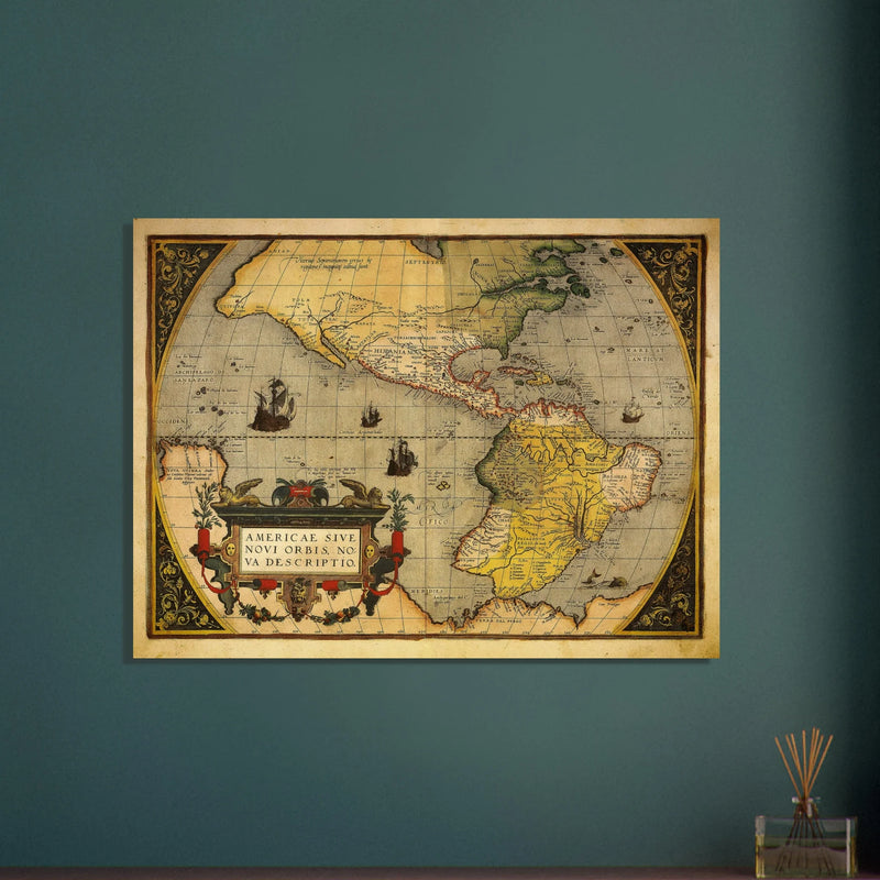 America ancient map. Americae sive novi orbis, nova descriptio by Abraham Ortelius