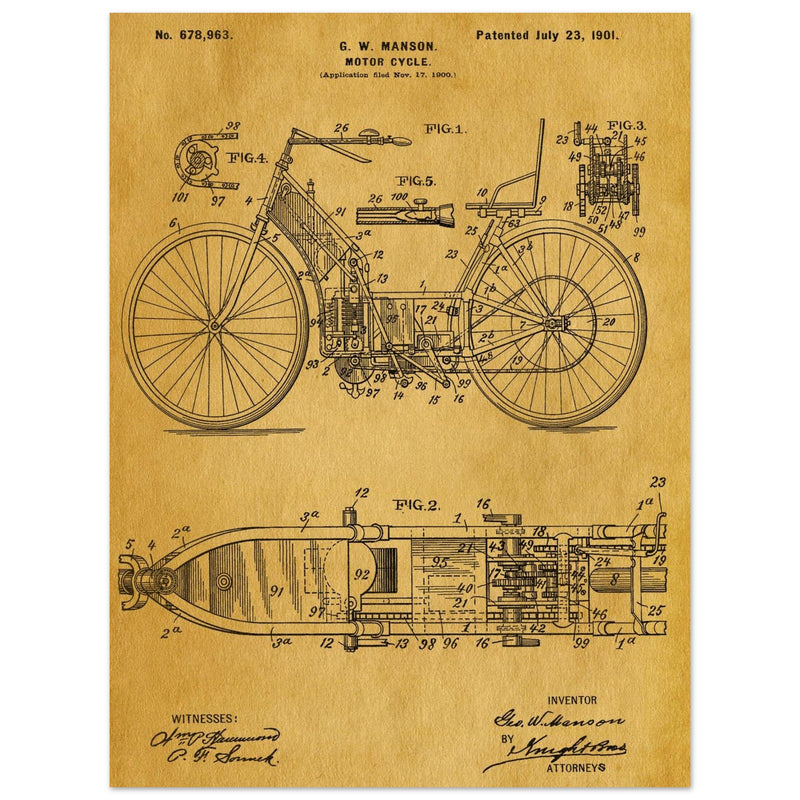 Motorcycle old patent by G. W Manson.