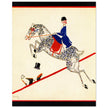 Aline Farrelly illustration for vintage fashion magazine cover woman on horse jumps over fence.