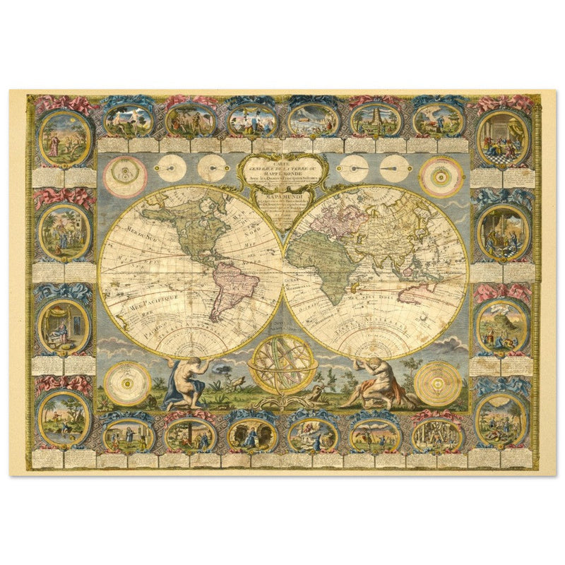 Ancient world map of 1776 by Abbe Clouet Double hemisphere world map.
