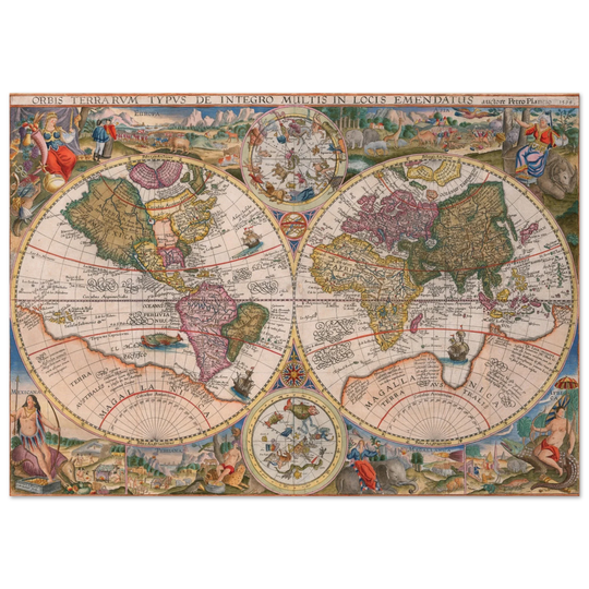 1594 World map Orbis Terrarum Typus de Integro Multis in Locis Emendatus by Petrus Plancius