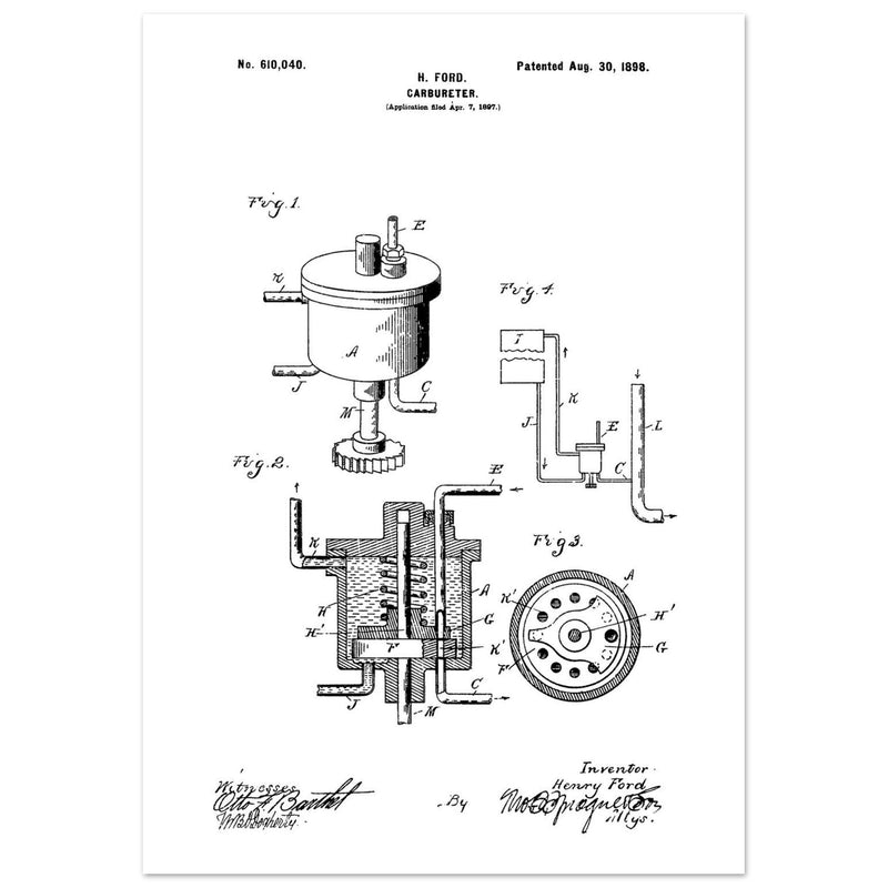 Carbureter vintage patent illustration by John Ford.