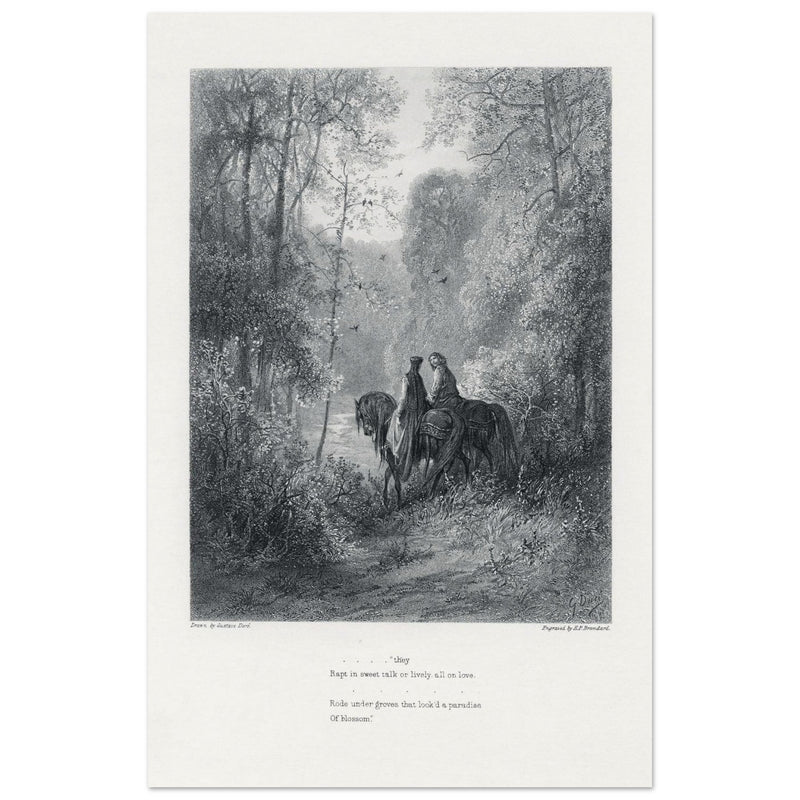 Gustave Dore illustration of King Arthur legend . The Dawn of Love. From the book Idylls of the King by Alfred Tennyson.