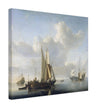 Willem van de Velde Ships before the coast. Marine landscape painting.
