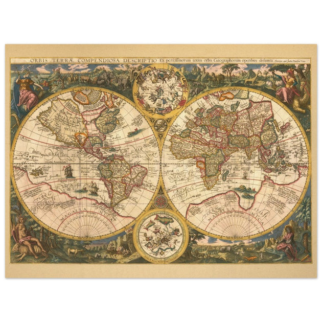 1596 World map by Arnold and Hendrik Van Langren. Orbis Terrae Compendiosa map fine art map is a marvel of historic cartography