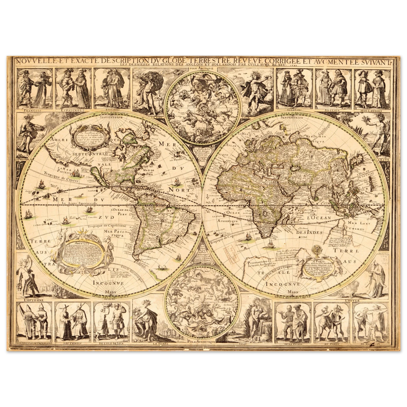 World map. Nouvelle et Exacte Description du Globe Terrestre Reveue Corrigee et Augmentee ... by Guillaume Blaeu