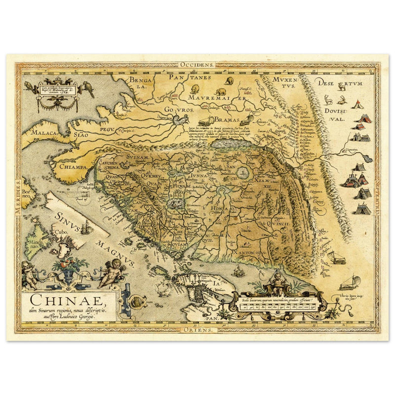 Vinatge old map of China Ancient asian cartography by Abraham Ortelius.