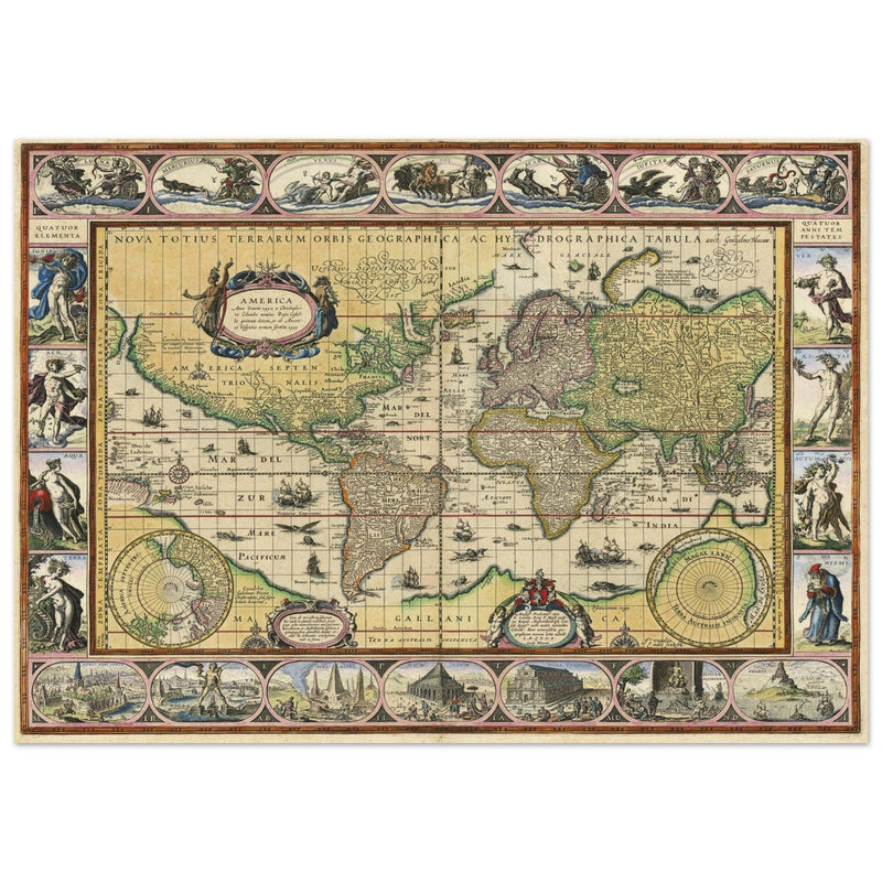 Old ancient map Nova Totius Terrarum Orbis Geographica ac Hydrographica Tabula by Willem Janszoon Blaeu .