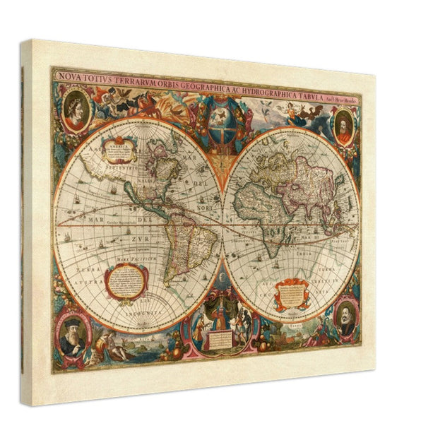 1638 Double hemisphere old world map by Hendrik Hondius.
