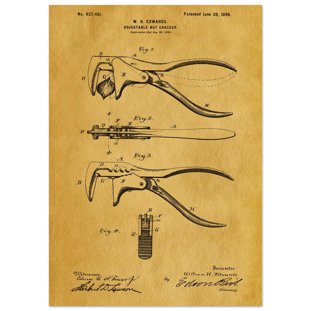 Vintage Adjustable Nut Cracker patent by William H. Edwards.