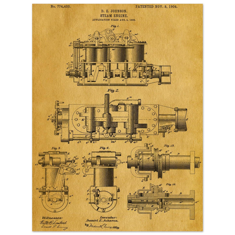 Steam engine patent 1904 by D. E Johnson.