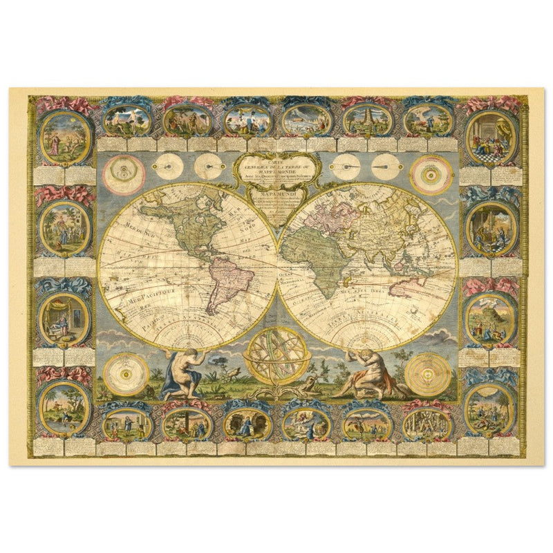 Ancient world map of 1776 by Abbe Clouet Double hemisphere world map.