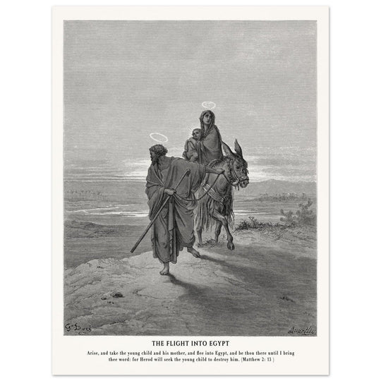 Gustave Dore The Bible engraving print . The flight into Egypt illustration .