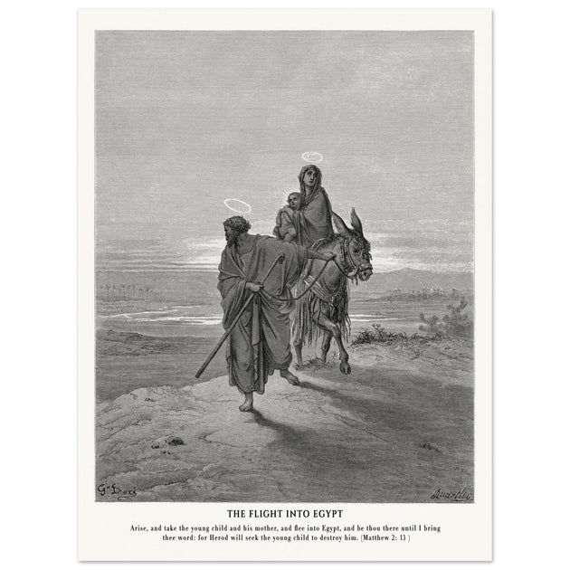 Gustave Dore The Bible engraving print . The flight into Egypt illustration .