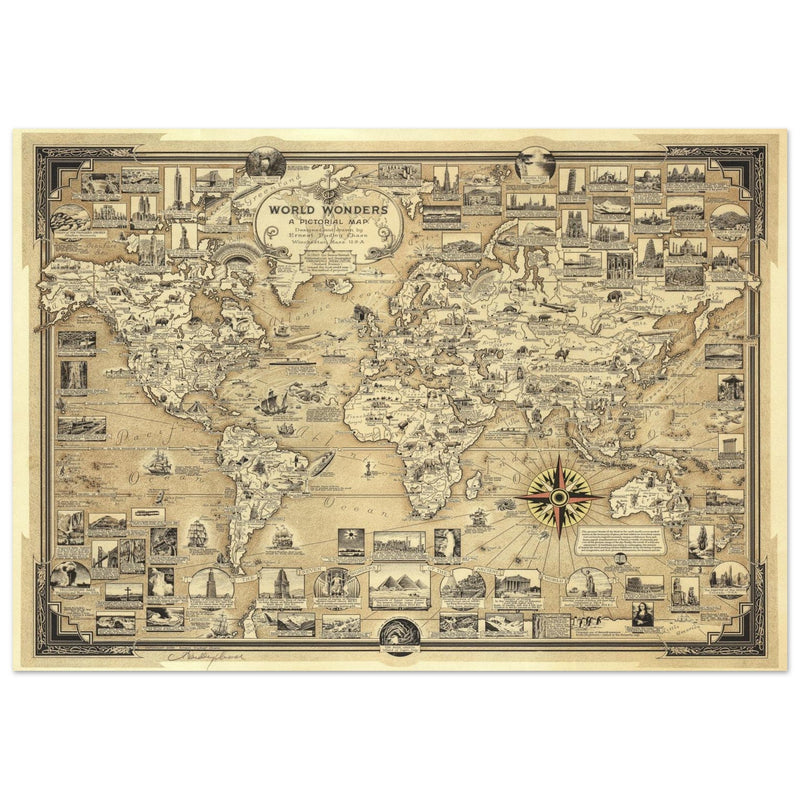 Pictorial Map of the World Wonders  by Ernest Dudley Chase.