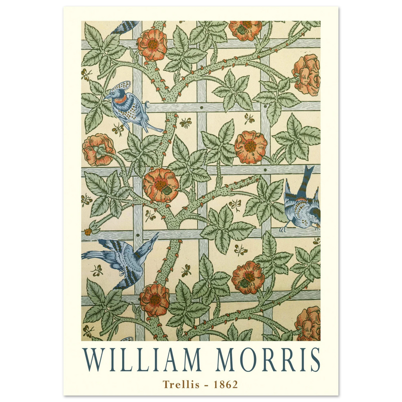William Morris Trellis vintage wallpaper.  art print of this flower and leaves design