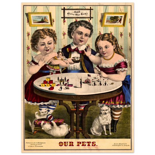 Our pets Three girls with their pets  vintage poster reproduction