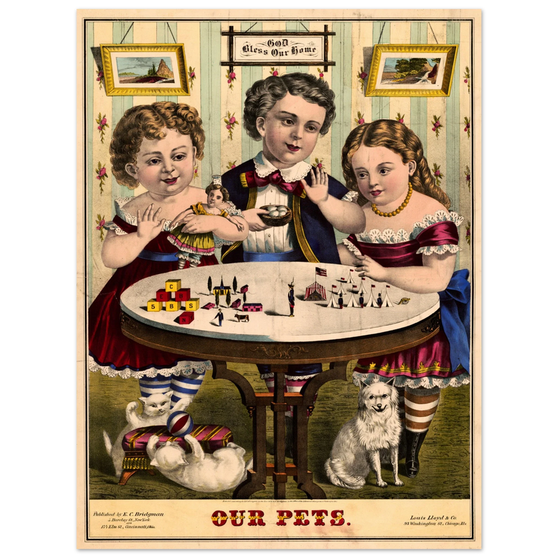 Our pets Three girls with their pets  vintage poster reproduction