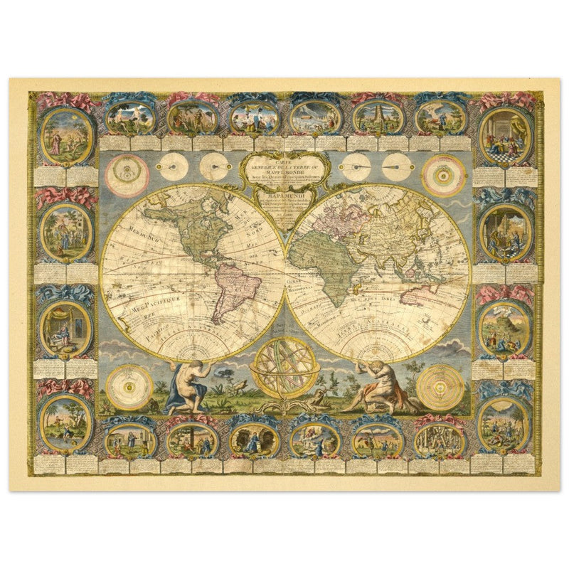 Ancient world map of 1776 by Abbe Clouet Double hemisphere world map.