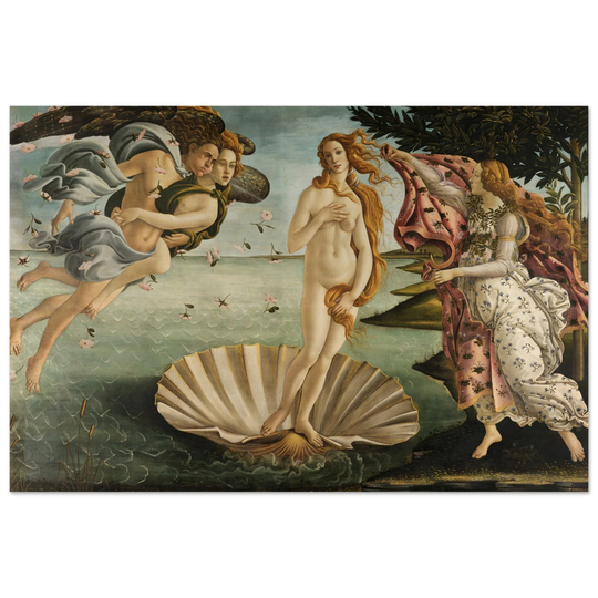 The birth of Venus by Sandro Botticelli. Greek Mythology art print of antique painting.
