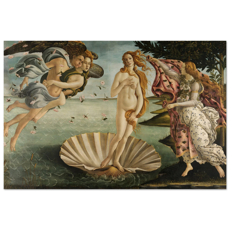 The birth of Venus by Sandro Botticelli. Greek Mythology art print of antique painting.
