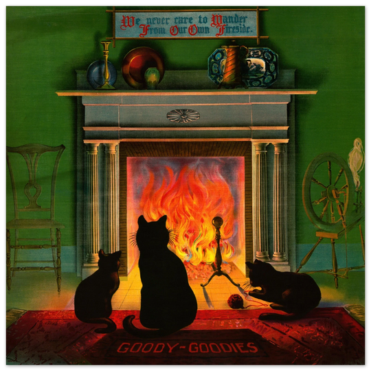 Cats in front of fireplace  vintage print 1906