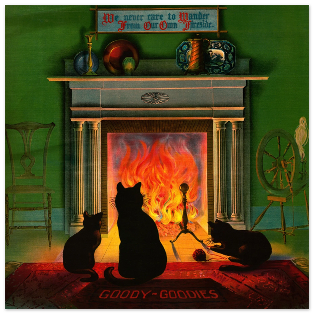 Cats in front of fireplace  vintage print 1906