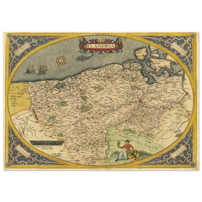 Ancient map of Flandria by Abraham Ortelius 1584. Vintage map  .