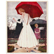 Pierre Brissaud vintage illustration for a fashion magazine cover. Mother with her daughter on a rainy day.