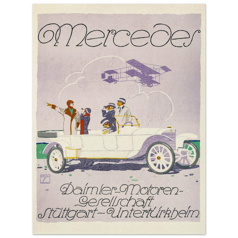 Mercedes car vintage advertising print  1914 by Ludwig Hohlwein.