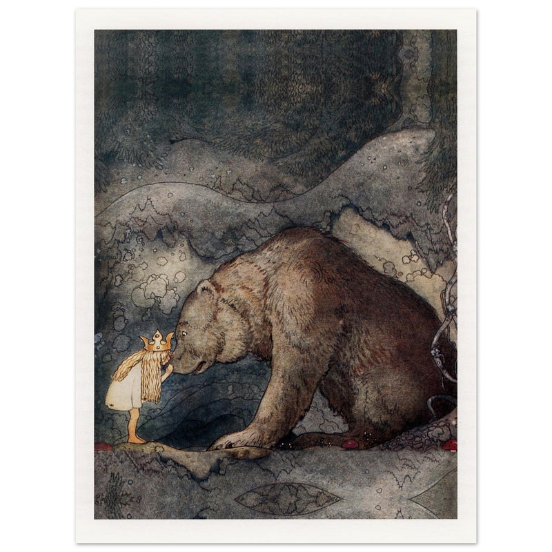 John Bauer the little princess and the bear vintage illustration . From the fairy tale Bella's Glorious Adventure.