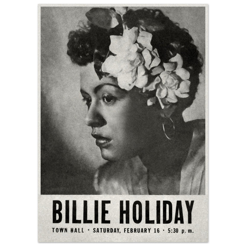 Billie Holiday concer music poster in New York City Town Hall in 1946.