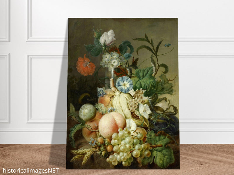 Canvas Still Life with Flowers and Fruit painter Jan Evert Morel XIX Century Canvas reproduction of beautiful flower bouquet