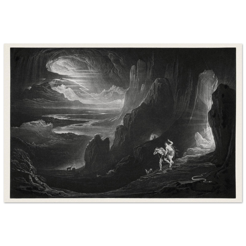 John Martin Paradise Lost vintage mezzoting engraving . Adam and Eve Driven Out of Paradise.