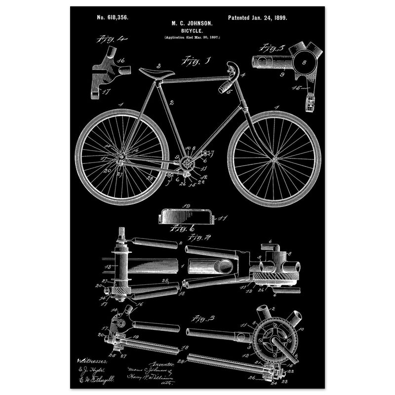 Vintage bicycle patent 1899 by M. C Johnson.