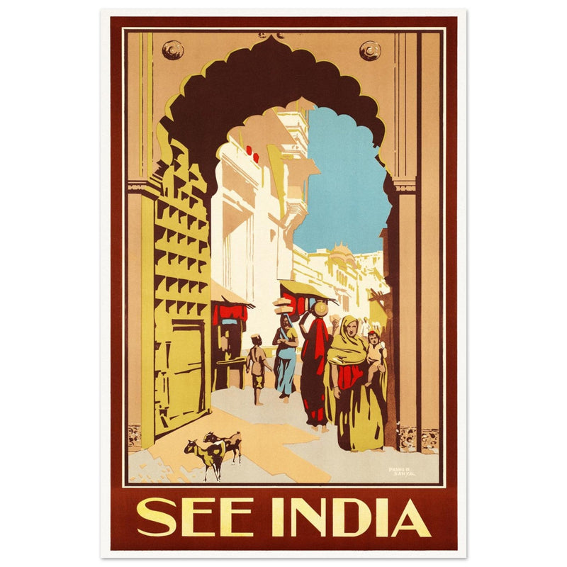See India vintage travel poster in Art Deco style.