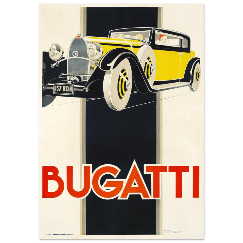 Bugatti vintage car advertising print  by René Vincent.