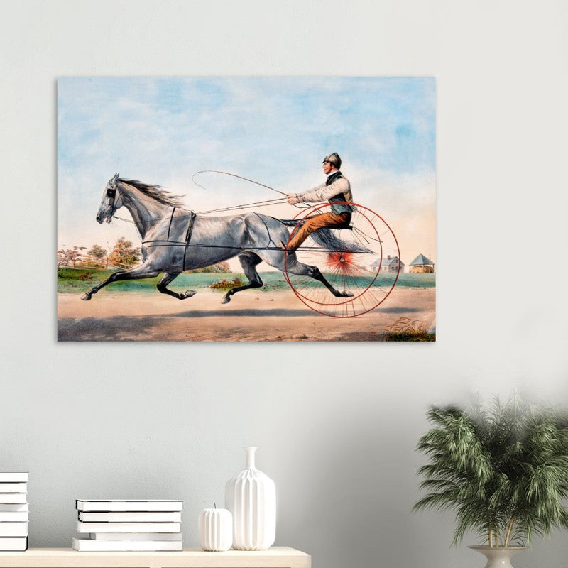 Harness cart horse racing. Grey Eddie by Nathaniel Currier 1855.