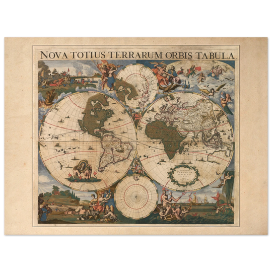 Ancient world map poster 17th century Nova Totius Terrarum Orbis Tabula