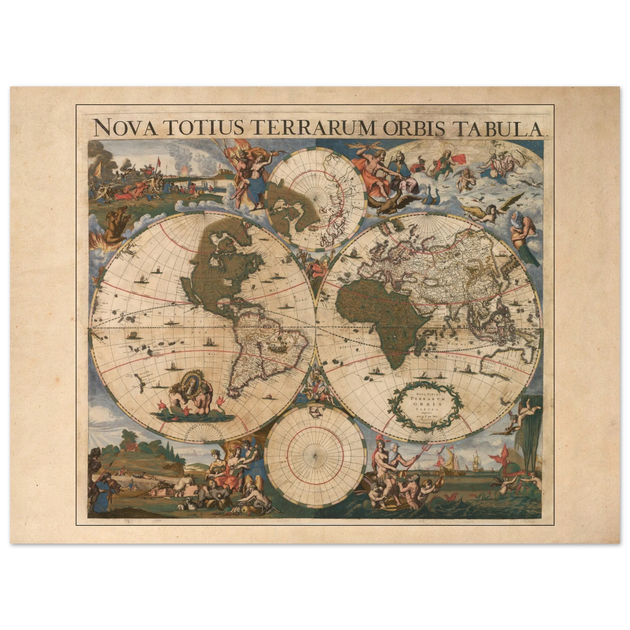 Ancient world map poster 17th century Nova Totius Terrarum Orbis Tabula